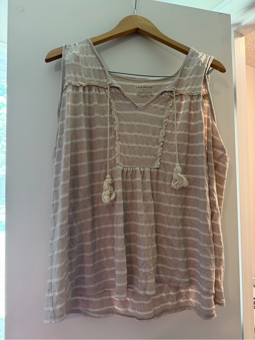 Sleeveless Striped Tassel Peasant Top - Lane Bryant